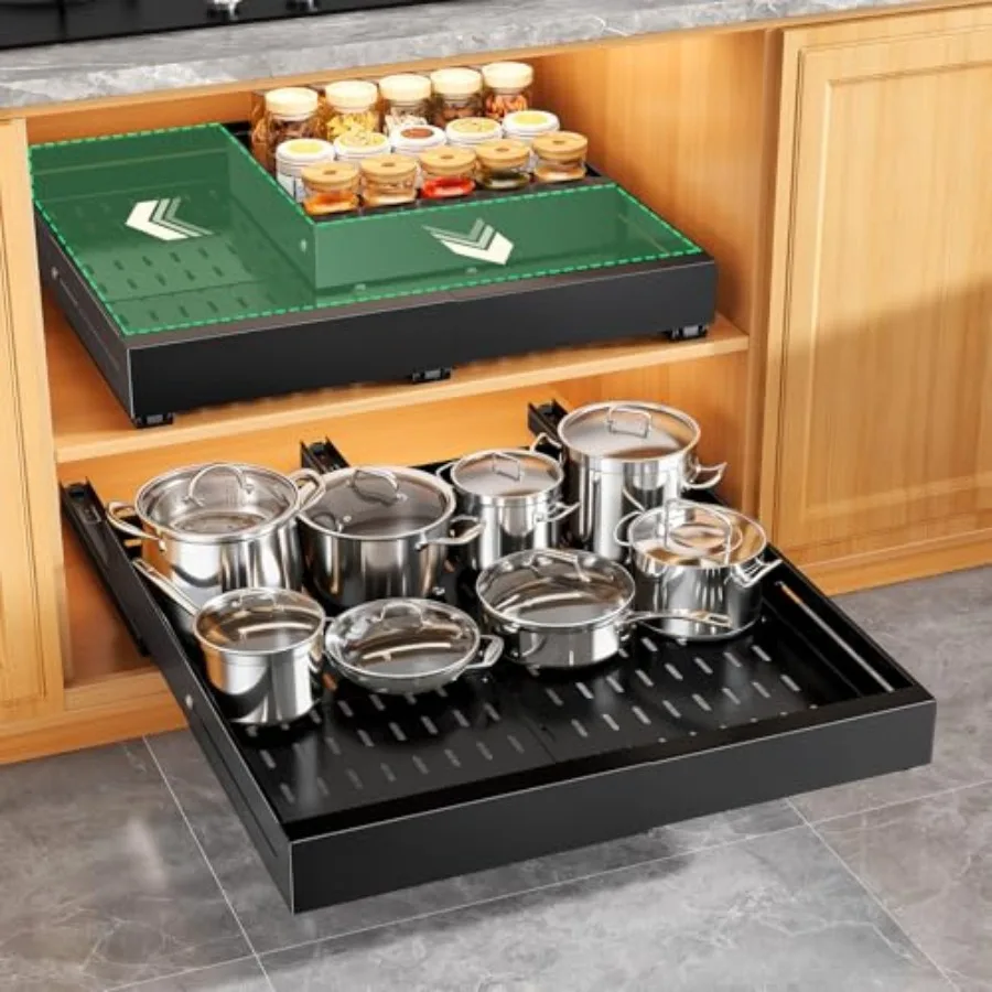

Pull out Cabinet Organizer Expandable Width 14"-24" Depth(13"-24") with 3 Rails Slide Out Drawers With Raising Pad for Framed C