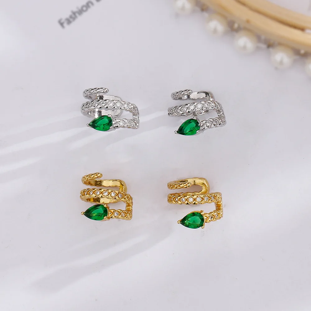 Vintage Green Crystal Snake Earcuff Earrings for Women 1pc Conch Earbone No Piercing Ear Clip Accessories Jewelry Gifts EF098