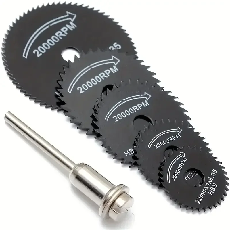 A Set of 6 High-Speed Steel Mini Saw Blades, Suitable for Electric Drills with Wood, Plastic and Metal, Including Shaft