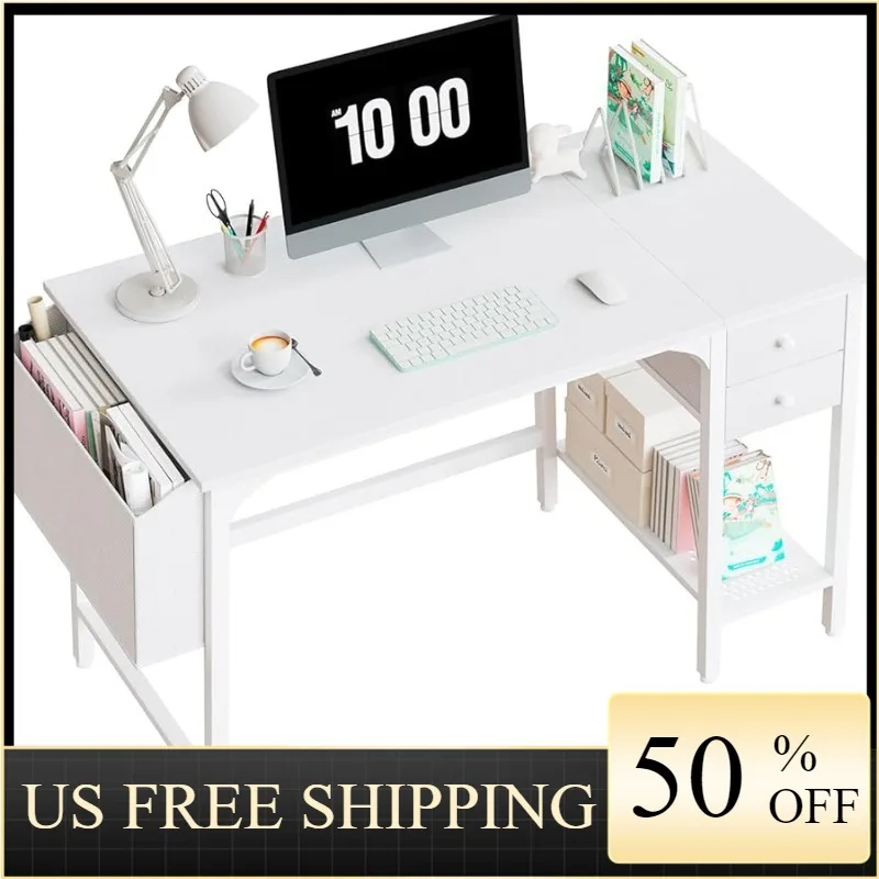 

Lufeiya White Small Desk with Drawers - 40 Inch Computer Desk for Small Space Home Office, Modern Simple Study Writing