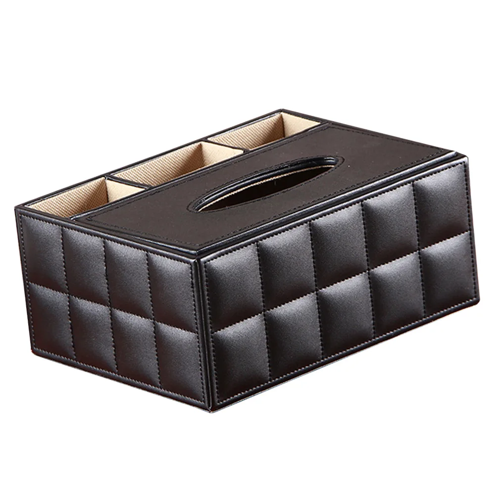 

Multifunctional Desktop Organizer Holder Pencil Scissor Container PU Tissue Box(Quilted Design)