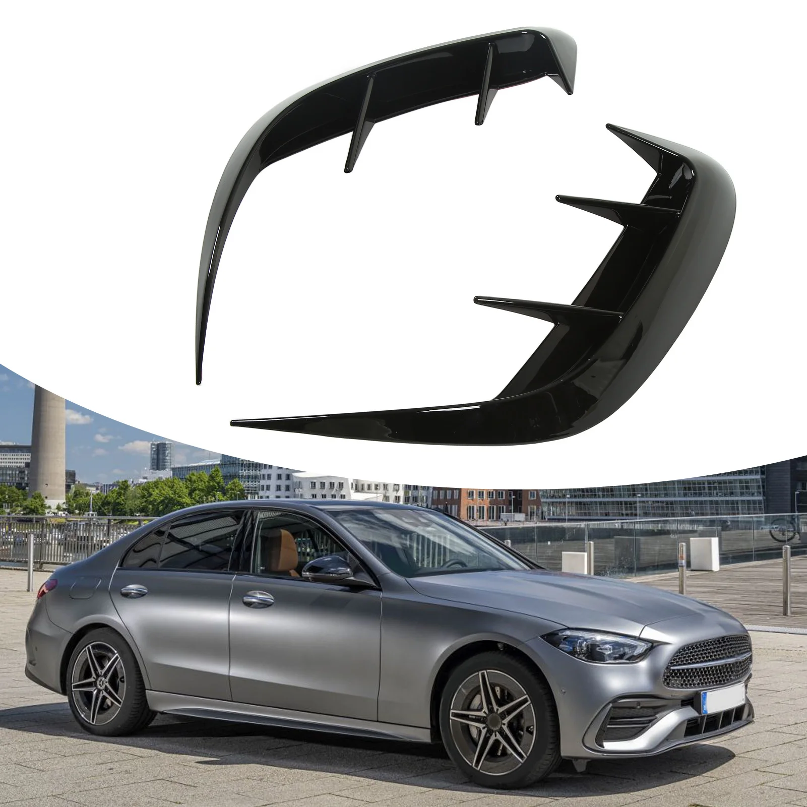

2PCS Rear Bumper Lip Spoiler - Left & Right Piano Black Smooth Surface Rustproof Bumper Air Dam for Mercedes Benz C-Class W205