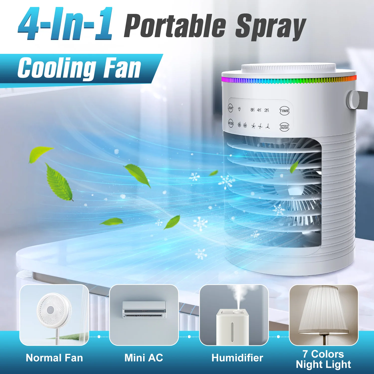 Portable Air Conditioner USB Air Conditioning Fan Mini Air Cooler 600ml Ice Water Air Cooling Fan With Humidifier for Bedroom
