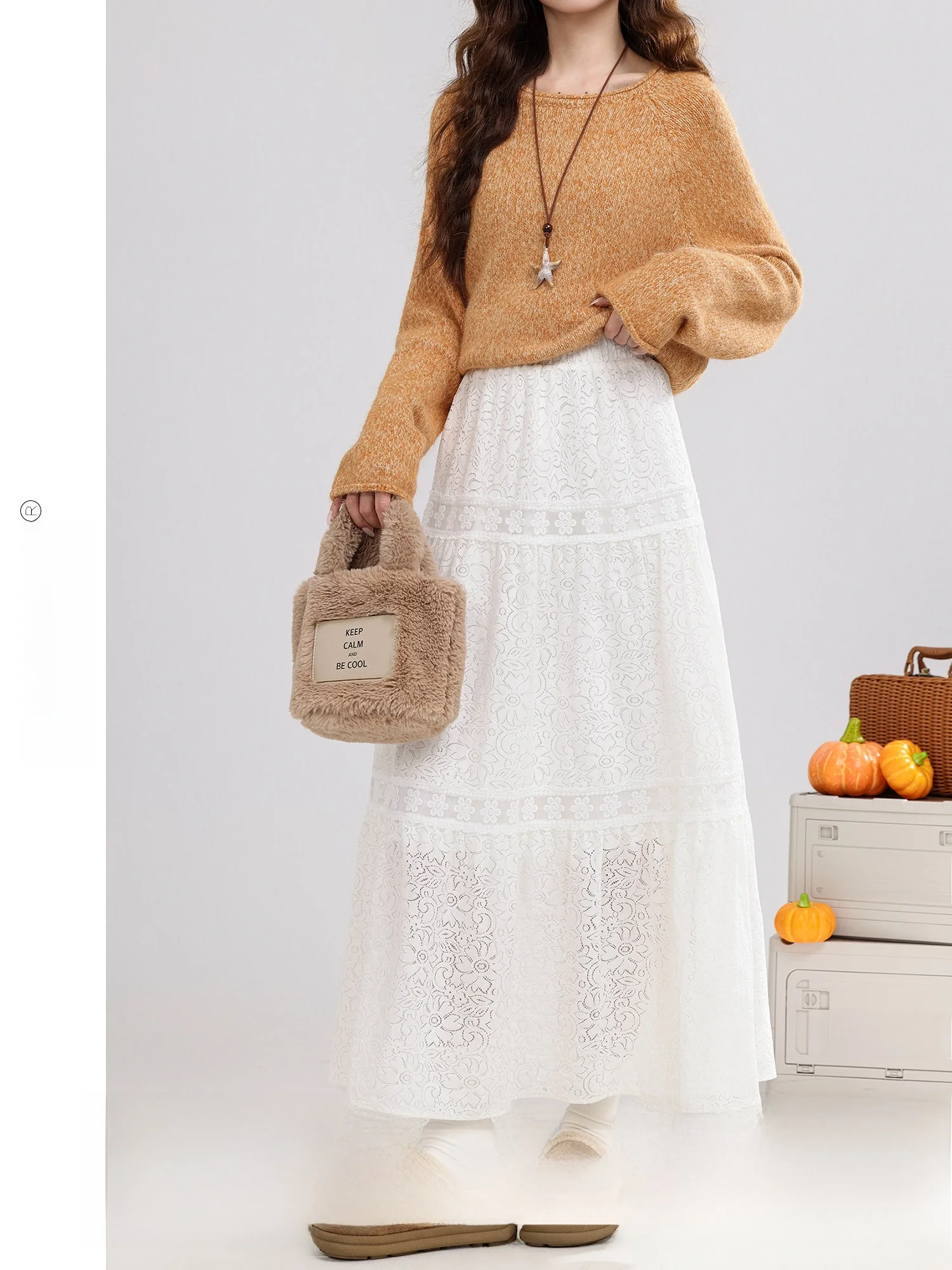 

Autumn Evening Gentle Wind 2025 Winter New Sle High Waist A-Line Skirt Women's Versatile f-length Skirt in Soft White