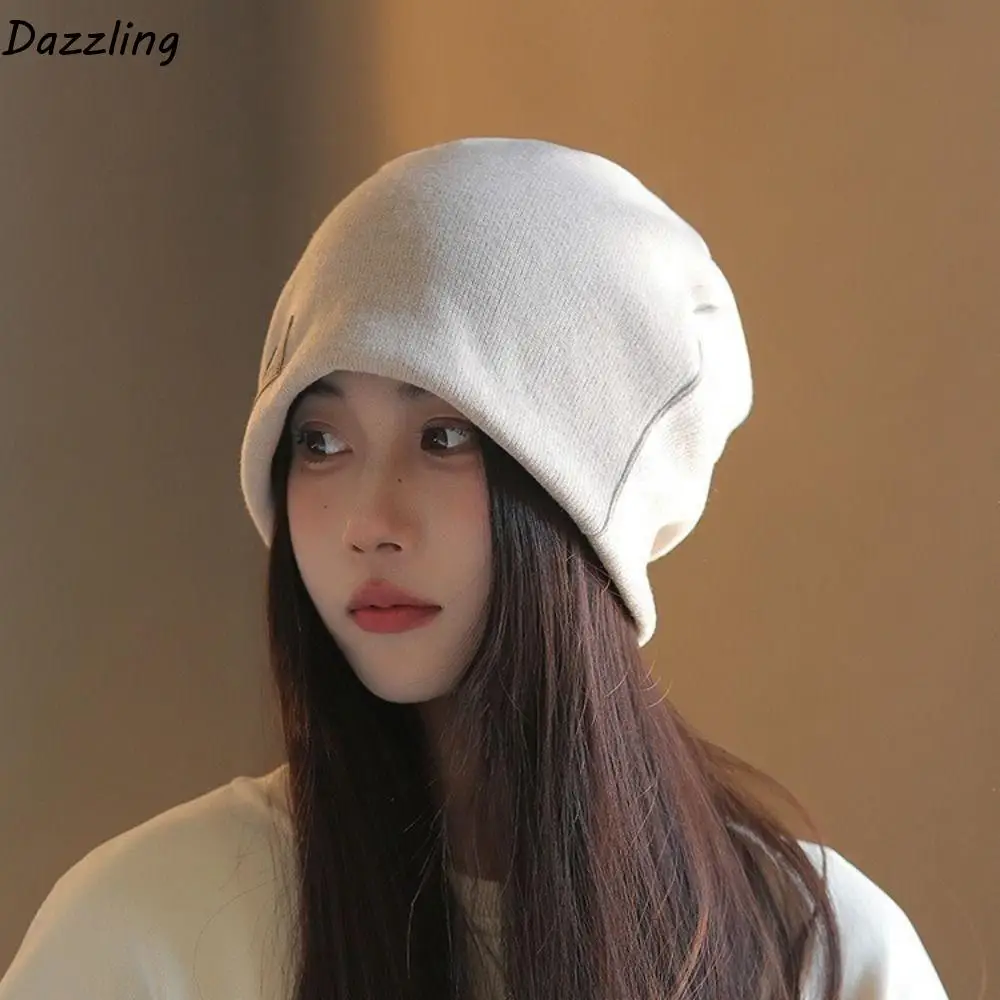

Harajuku Thickened Fleece Knit Beanies Coldproof Baggy Plush Beanies Hats High Quality Korean Style Warm Cap Winter