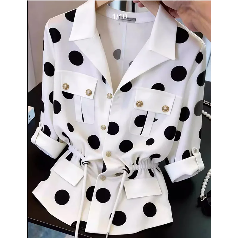 French Minimalist White Polka Dot Short Sleeve Shirt Women's Summer 2026 New Maturity Trendy Unique Versatile Top
