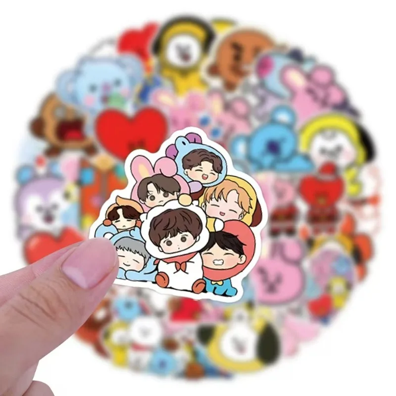 55pcs BT21 Cartoon Korean Pop Culture Cute Graffiti Sticker Phone Cases Water Cups Laptop Waterproof Decorative Stickers - view 4