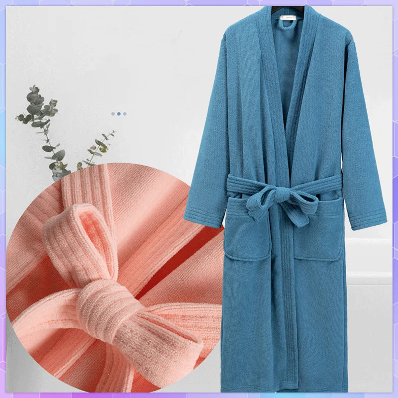 

Couple Solid Men's Bathrobe Women's Cotton Long Kimono Robe Towel Sleepwear Spa Hotel Robes Nightgown Plus Size Dressing Gown