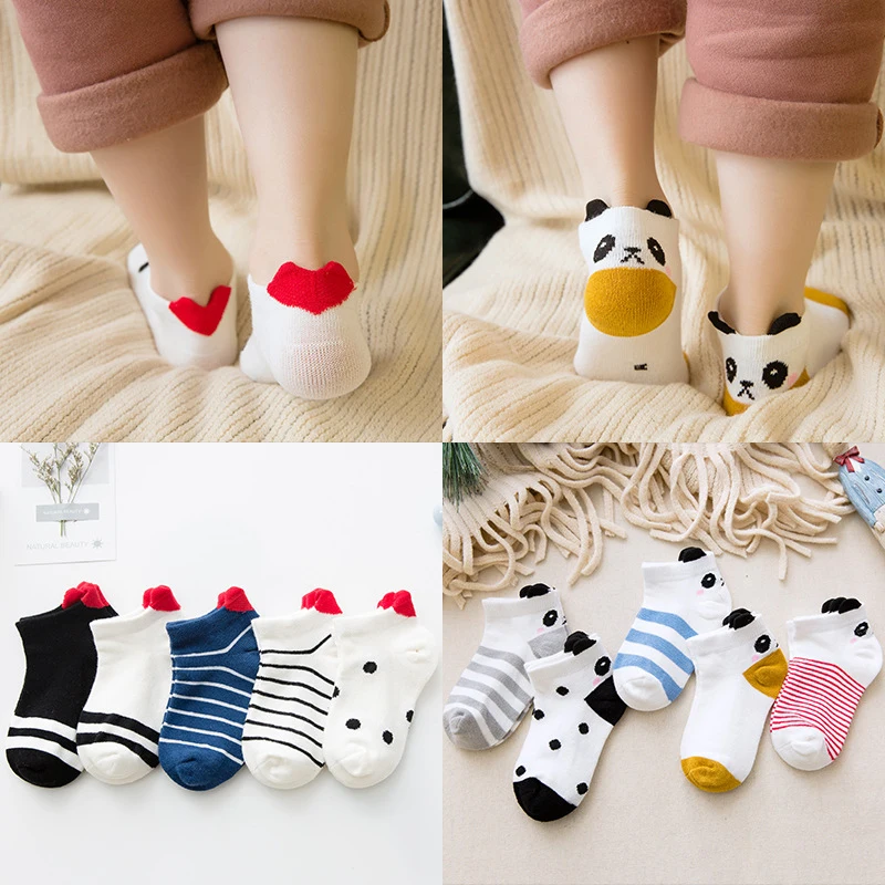 5 Pairs/lot  Autumn Winter Cute Cartoon Newborn Baby Boys Girls Comfort Cotton High Quality Socks Kids Breathable Soft Socks