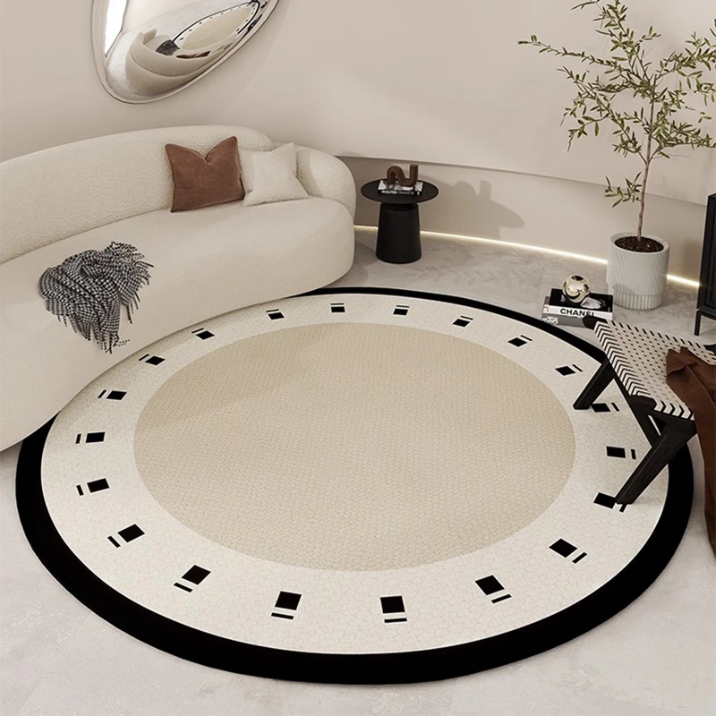 

Modern Light Luxury High-grade Round Living Room Carpet Cream Geometric Pattern Bedroom Computer Chair Rug Home Lazy Sofa Mat IG