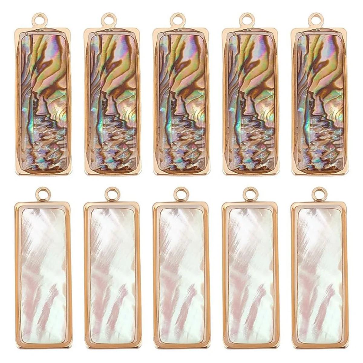 10Pcs 2 Colors Abalone Shell Pendants Natural Shell Charms Sea Shell Pendants Rectangle Shell Dangle Charms