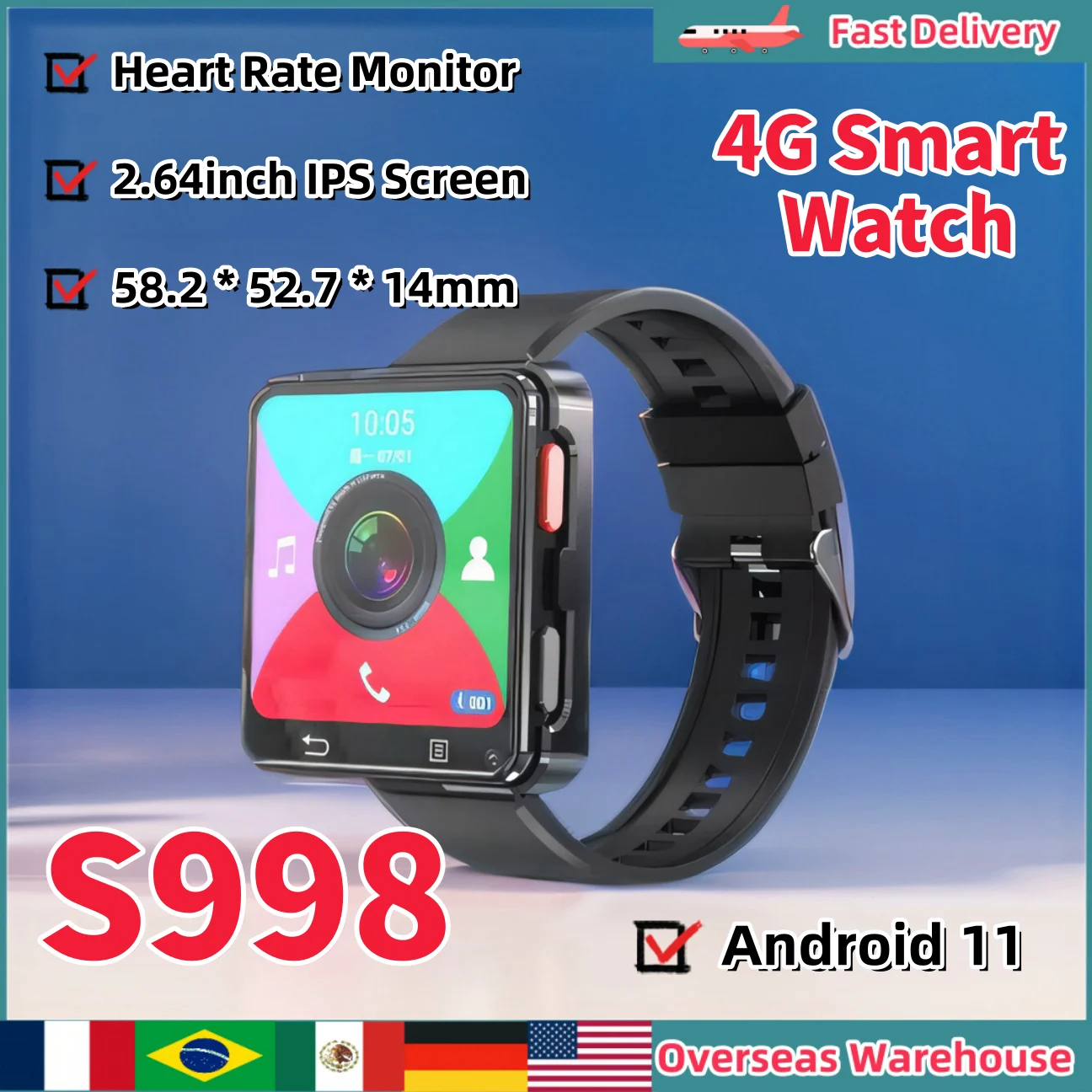 S998 4G Smart Watches Smart Health Watch With Bluetooth Wifi Android 11 Smartwatch For Men Women Smartwatch Gifts Birthday Gifts