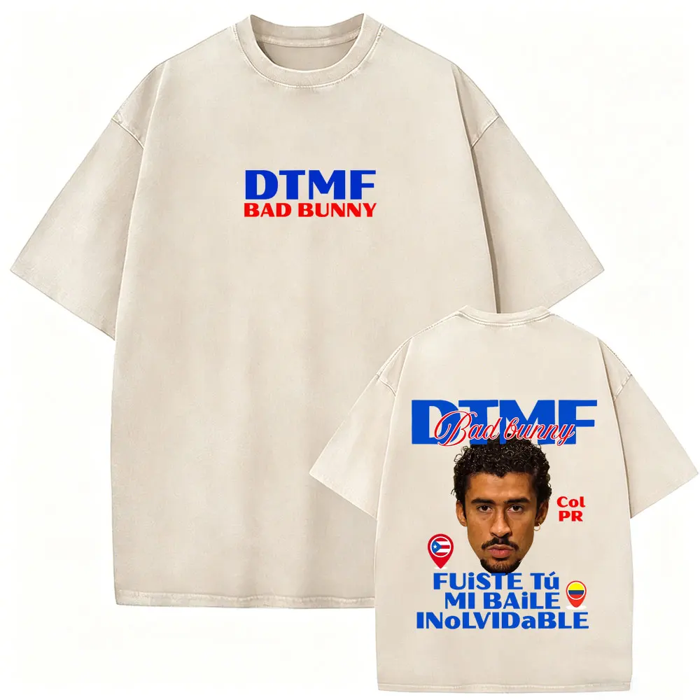 Rapper Bad Bunny Washed Vintage T-shirt DeBi TiRAR MaS FOToS DTMF Merch T-shirts Men Women Hip Hop Fashion Oversized T Shirts