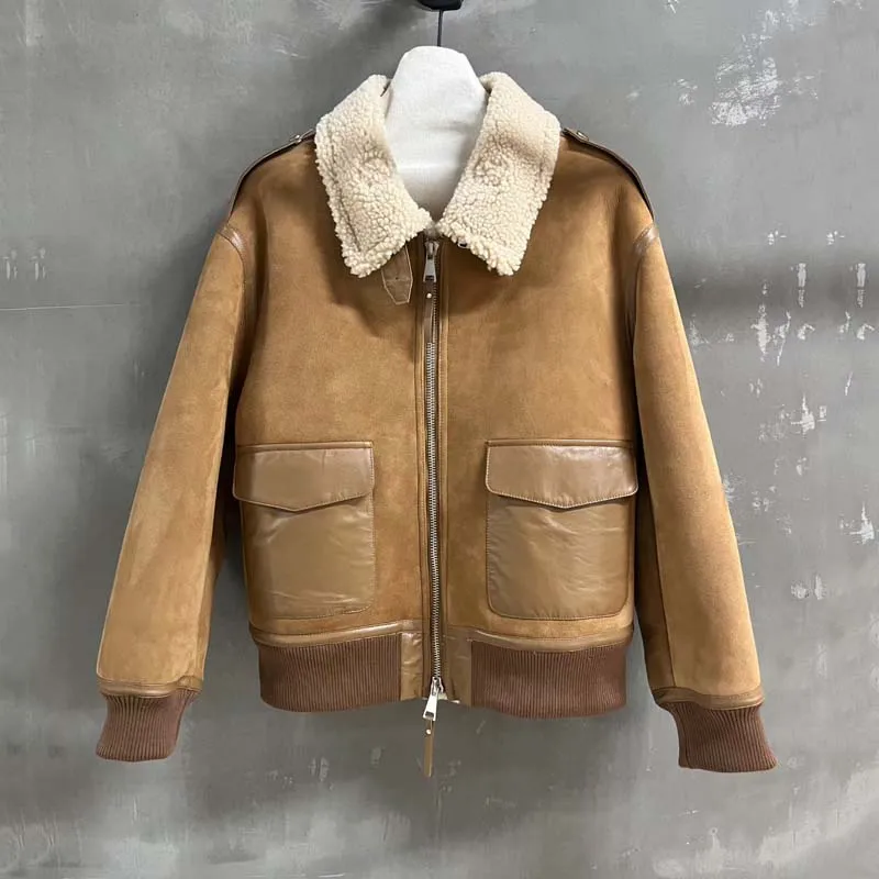 سترة من فراء الأغنام الطبيعي الحقيقي ملابس بياقة مقلوبة 2025 موضة جديدة سميكة ودافئة موضة جديدة قصيرة الطول