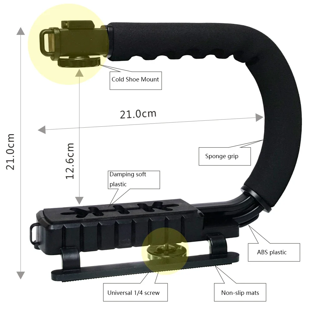 U C Shaped Holder Grip Video Handheld Stabilizer for DSLR Nikon Canon Sony Camera and Light Portable SLR Steadicam for Gopro U