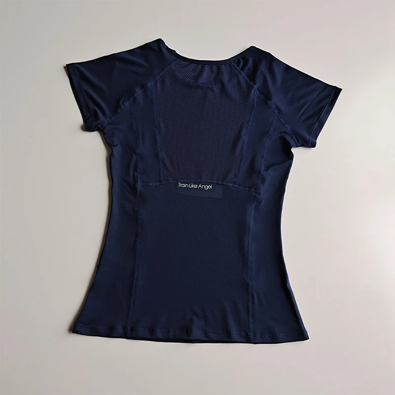 ฤดูใบไม้ผลิและฤดูร้อนหลวมผู้หญิงกีฬาแขนสั้นแห้งเร็ววิ่งโยคะฟิตเนสเสื้อยืดตาข่ายBreathableคอPullover Top