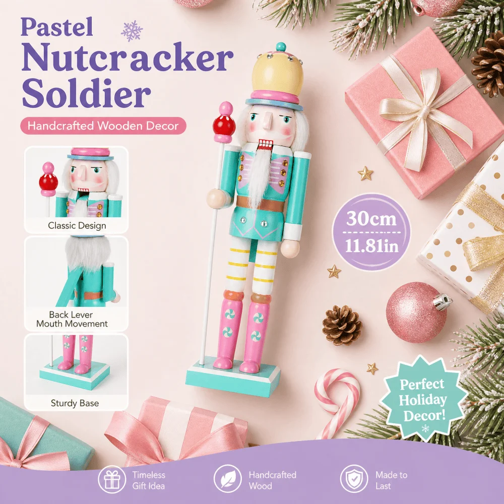30CM Candy-Serie Holz-Nussknacker-Soldatenfigur, Handgefertigte Weihnachts- und Neujahrsdekoration für Zuhause und Büro, Geschenkidee – Detail 6