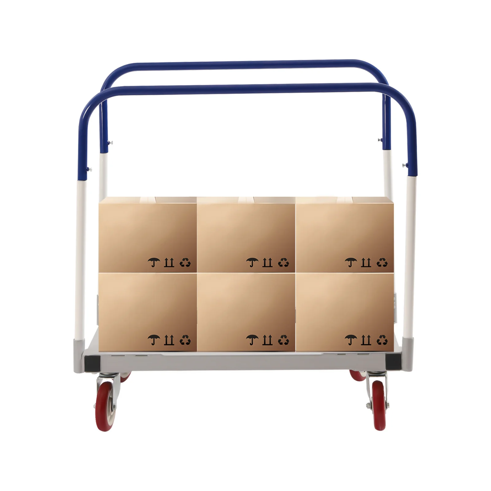 Blue White Rectangular 1500 LB Panel CART Dolly Blue with Steel Frame 5 inch Casters Panel Bars