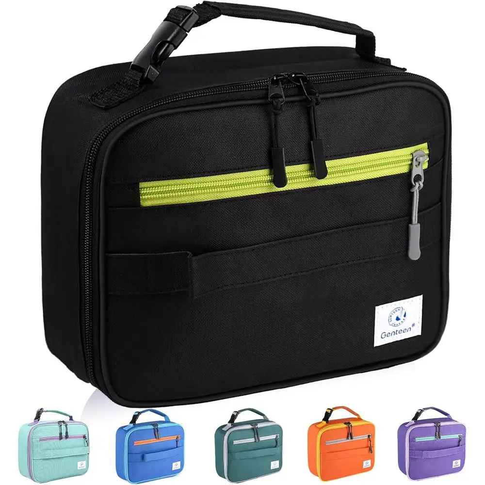 Black Reusable Soft Insulated Lunch Bag For Kids Boys Girls Men Back To School Office Outdoor Use
