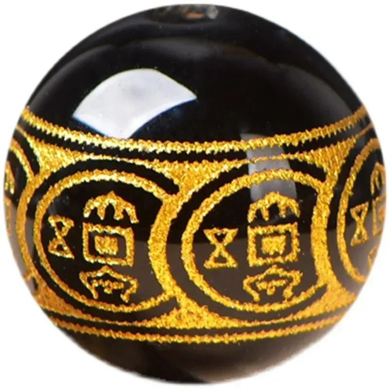 New Style Black Agate Gilding Lettering Money Rolling Coin Round Beads DIY Jewelry Accessories Spacer Hand