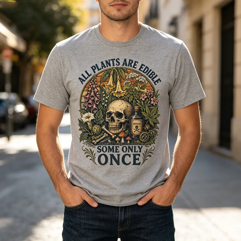 Vintage Skull Botanical Mushroom Tee Vintage Toxic Plants Quote Print Mens Casual Short Sleeve T Shirt Y2k Harajuku Oversized