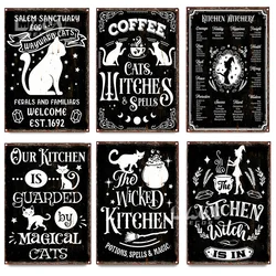 Retro Witches Kitchen Rules Metal Sign Plaque Herbs Meals Bar Vintage Cat Magic And Cats Witches Spells Restaurant Decoratio