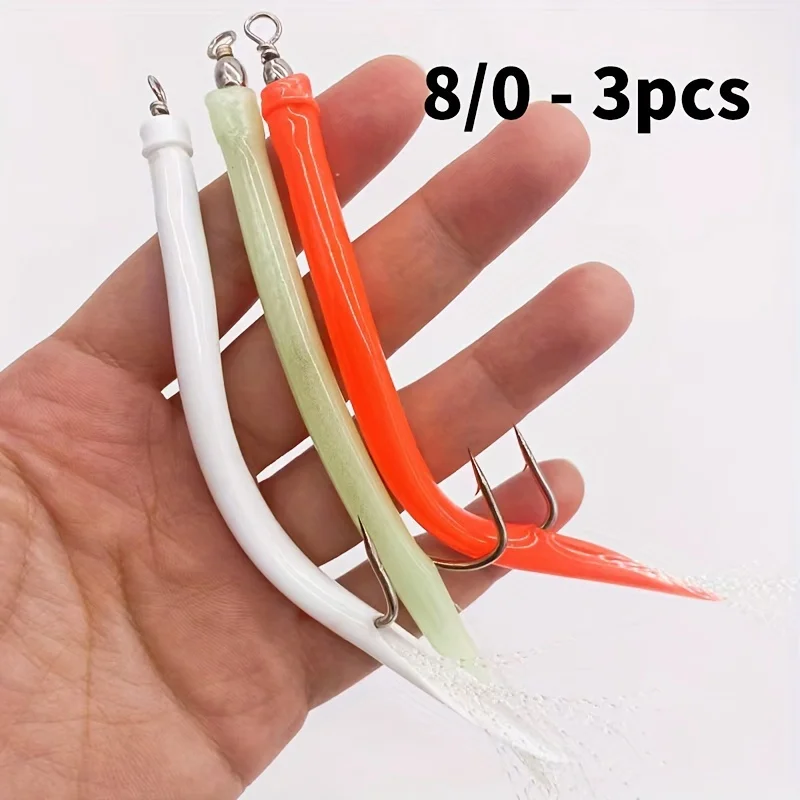 3pcs Tube Lures, Cod Rig Tube Teaser With Stainless Steel Hook And Swivel For Offshore Trolling, Striper Bass Cod Big Game