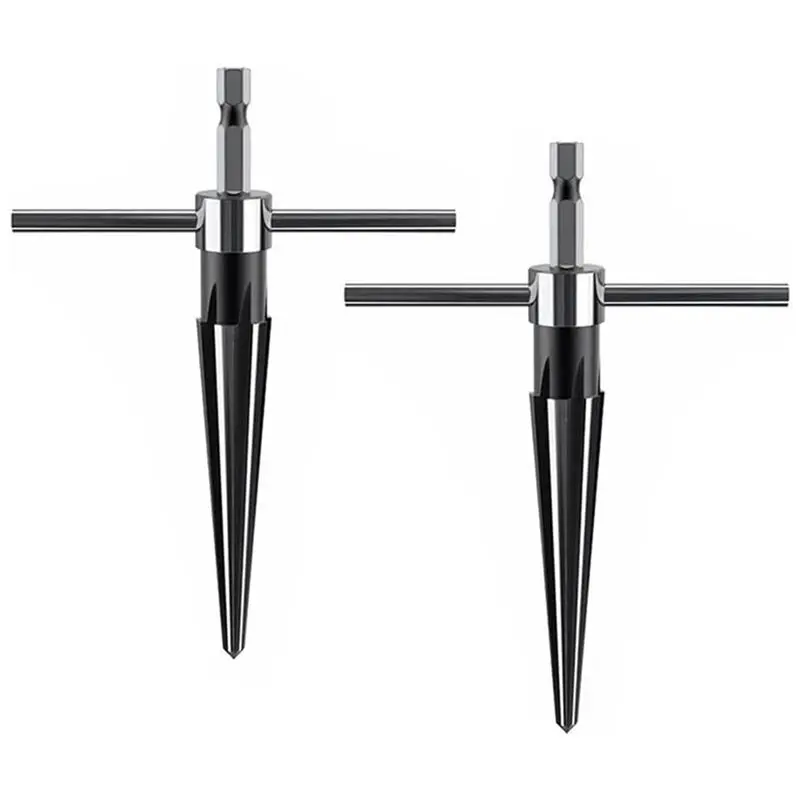 A44Z-2Pcs T Handle Taper Reamer ,6 Fluted Chamfer Reaming Guitar Bridge Pin Hole Handle Tapered Reamers Tool