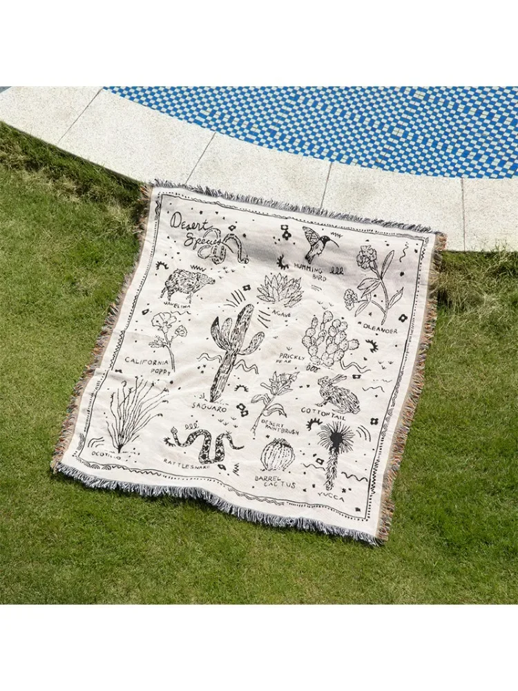 Throw Blanket for Chair Botany and Animals Outdoor Picnic Mat Blankets and Throws Boho Bedding Decoration Tapestry Livingroom