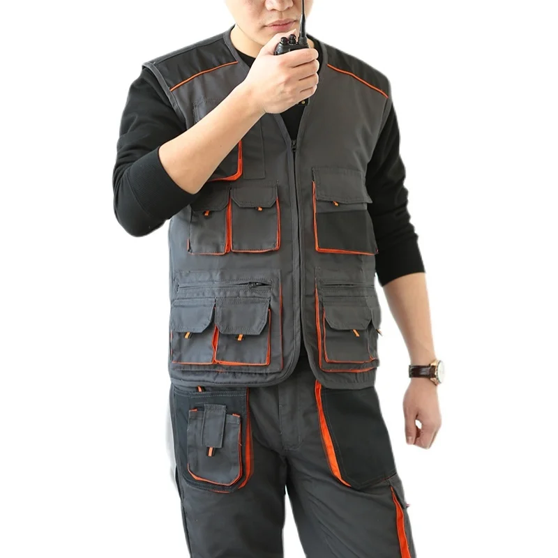 Men's Work Vest Zipper Front Working Vest Men Workwear with Many Pockets Fishing Vest Director Photography Vest