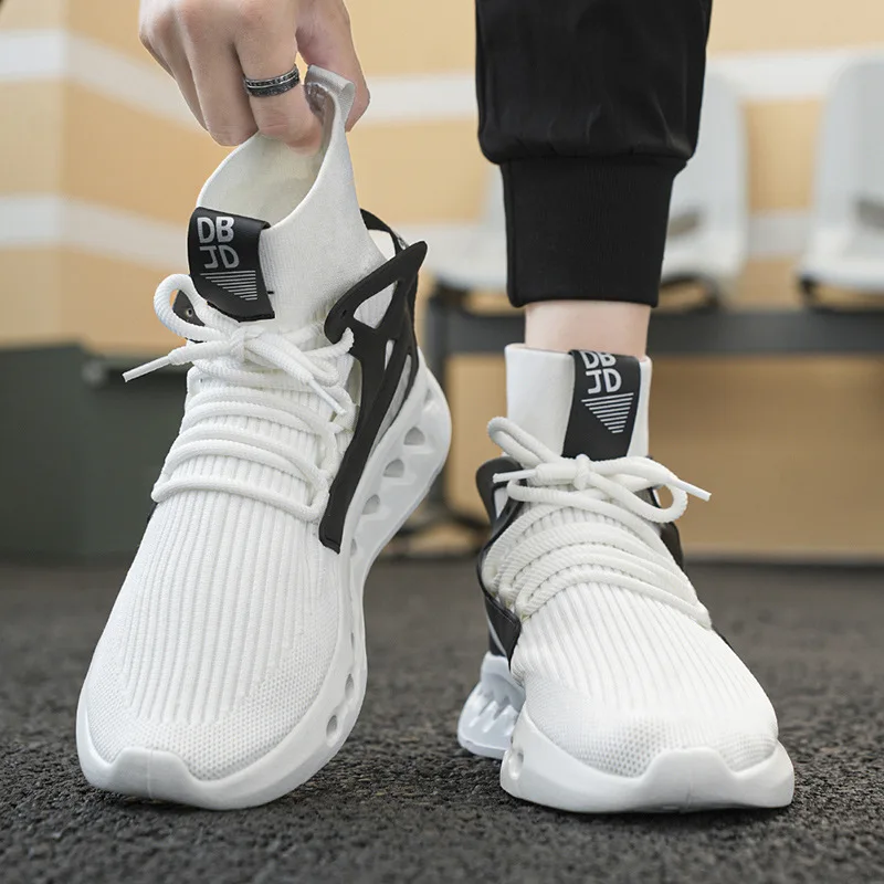 Trendy Men High Top Sock Shoes Breathable Mesh Thick Sole Trend Man Sneakers Fashion Youth Casual Running Sports Shoes for Men
