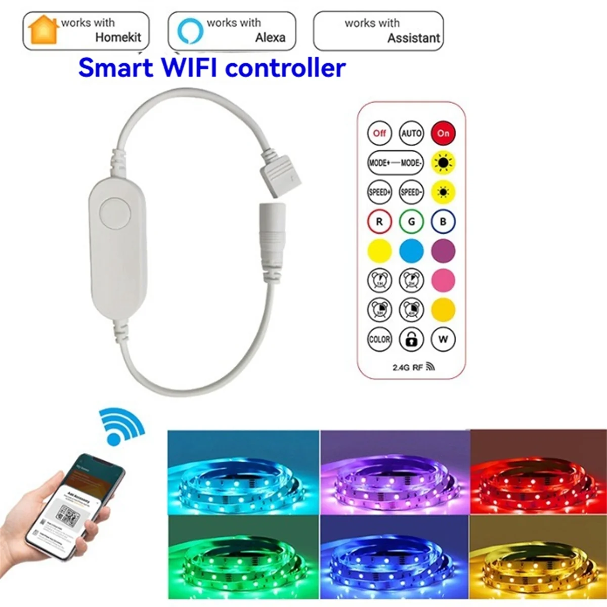 Pengontrol Strip Lampu LED Cerdas RGB untuk Kontrol Suara 12V dengan Remote 2.4G