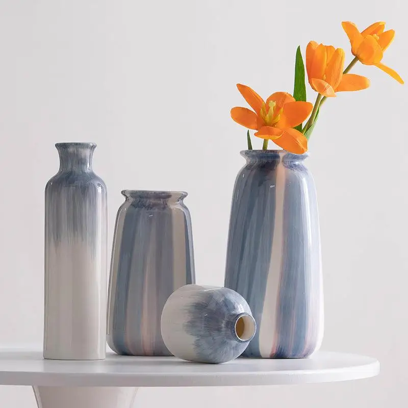 blue-ceramic-hand-painted-flower-vase-simple-modern-decorative-dried-flower-flower-living-room-sample-room-decoration