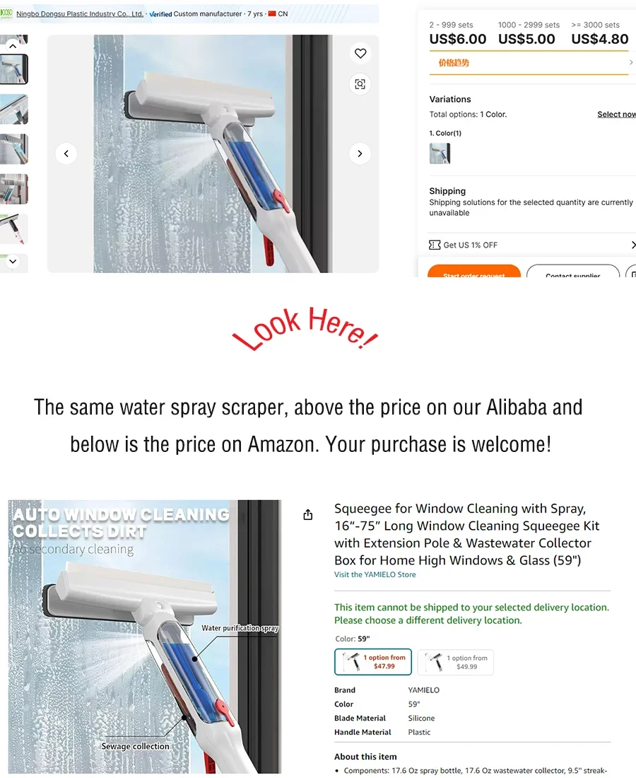 2024 جديد مقبض طويل استخدام مزدوج رذاذ نافذة تنظيف ستوكات المطاط الزجاج رذاذ مكشطة ممسحة ممسحة مُنظف نوافذ