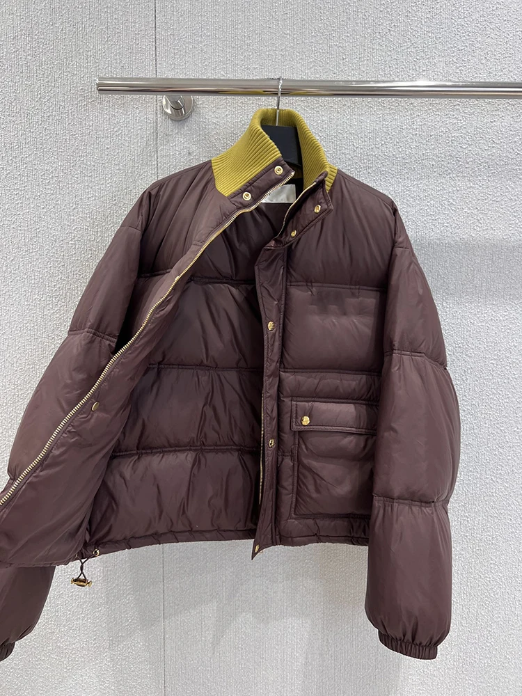 سترة شتوية بيضاء كاجوال يومية للنساء، سترة سفلية برقبة دائرية وسحاب فضفاض وأكمام طويلة