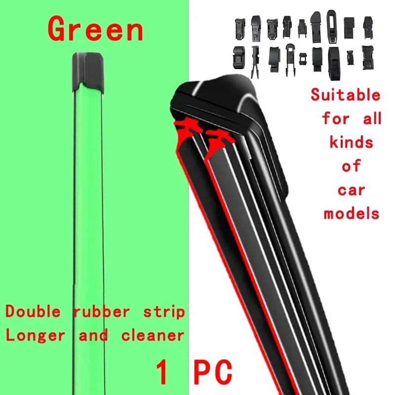 Green Car Windshield Wiper blades Universal Soft Double layer Rubber Frameless Bracketless wipers 14