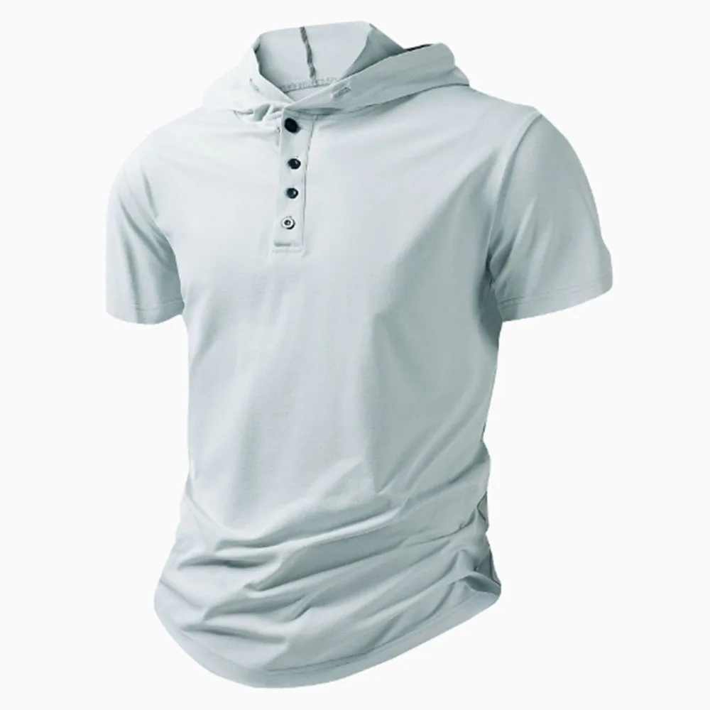 Summer Men's Casual Hooded T-shirt Loose Solid Color Lightweight Short Sleeved Male Outdoor Sports Hoodies Tee Tops