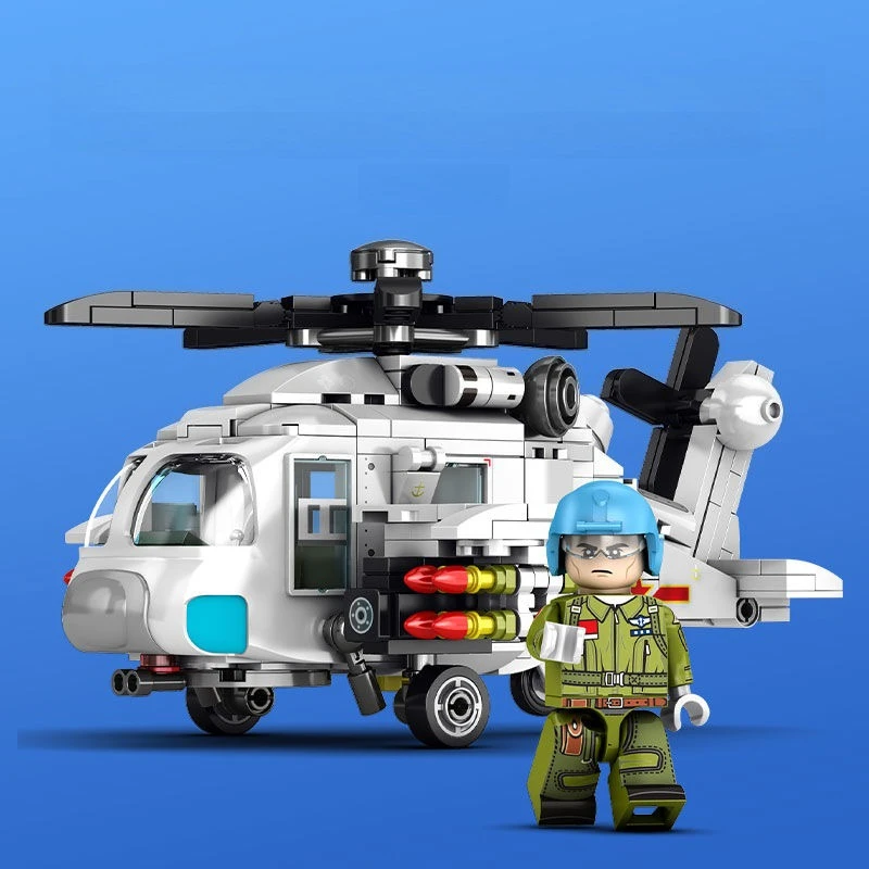 Bloc de construction d'hélicoptère 20 d'architecture militaire version Q, modèle d'ornement, Puzzle pour enfants, bricolage, Collection d'assemblage, cadeau pour garçon
