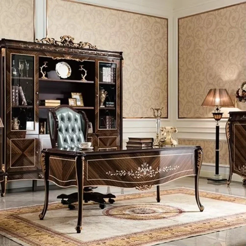 Luxury classic furniture Italian design solid wood carving flower desk