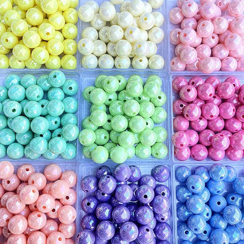 10-30pcs/lot Acrylic 10m 12mm 14mm 16mm Multicolor Random Round Plated Solid AB Color Beads For DIY Jewelry Making Accessories