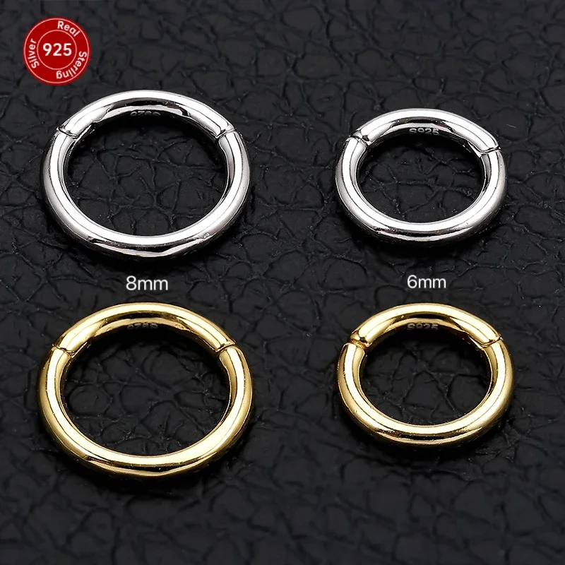 1PC 925 Sterling Silver Piercing Earrings Jewelry Nose Ring Segment Ring Clicke Cartilage Women Nose Earring Lip