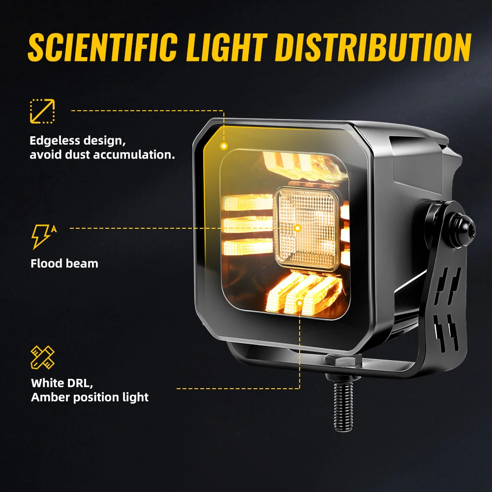 CO LIGHT New 3 inch Led Work Lights White Yellow DRL 4x4 Led Light Bar Spot Flood 50000LM for Tractor Truck Offroad SUV 12V 24V