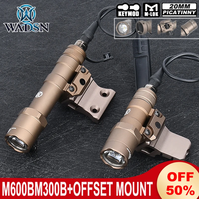 WADSN M600B M300B MINI Scout Light M600 M300 Flashlight With Metal Offset Mount Fit 20mm Picatinny Rail MLOK KEYMOD Hunting Lamp