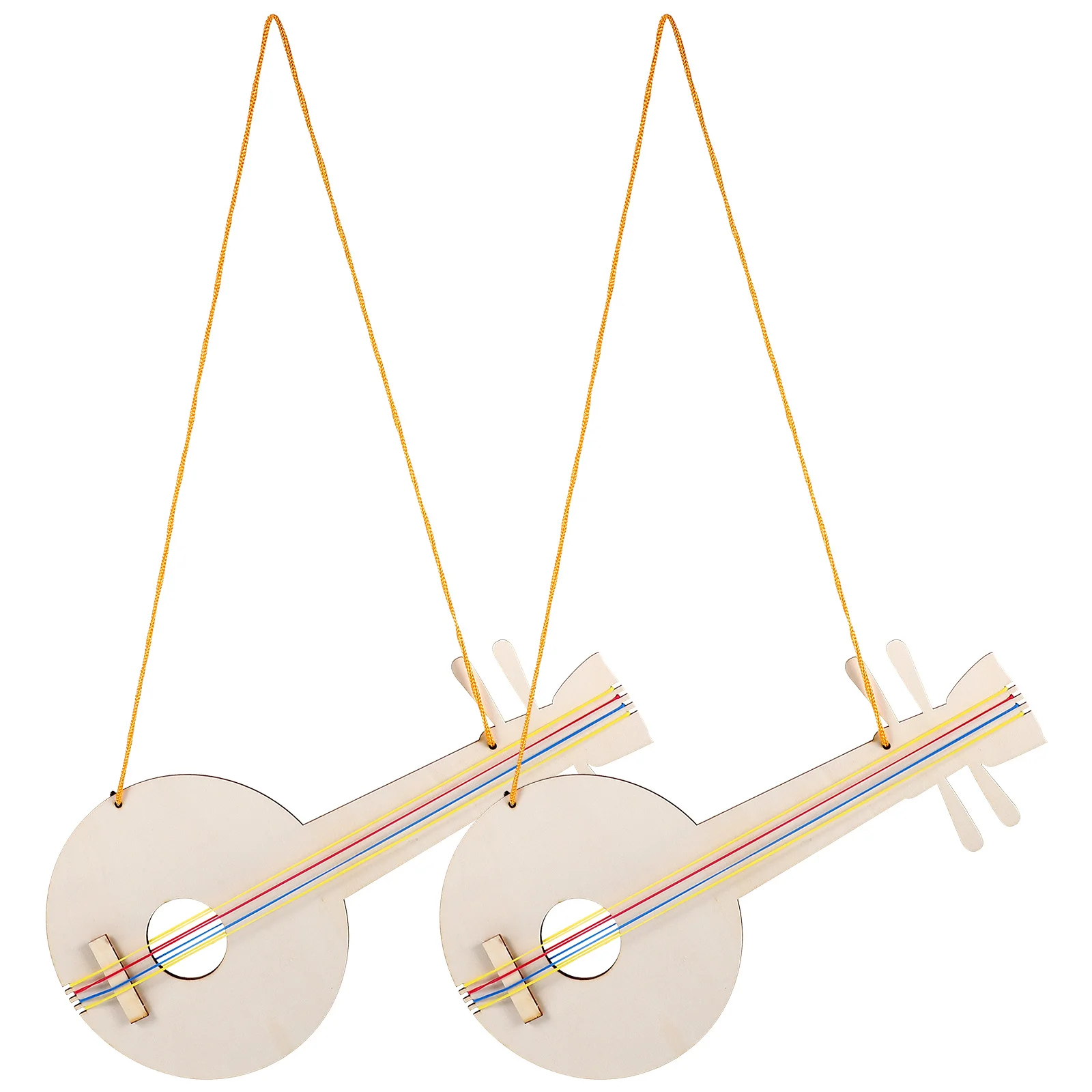 กีตาร์ไม้ DIY 2 ชิ้น งานฝีมือยังไม่เสร็จสำหรับเด็ก ฝึกจินตนาการ ระบายสี ประกอบง่าย อุปกรณ์ประกอบงานปาร์ตี้ ของเล่นกีตาร์ไม้ DIY ระบายสี