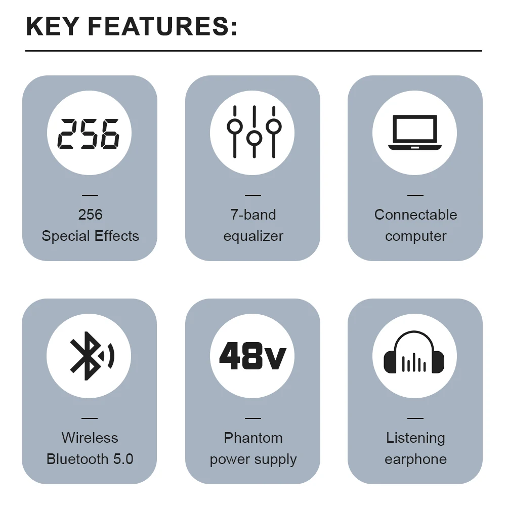 LEUS AU4 Channel 256 DSP Effect Audio Mixer Record PC 48V Phantom Power USB Sound Mixers Bluetooth DJ Console Mixing for Karaok