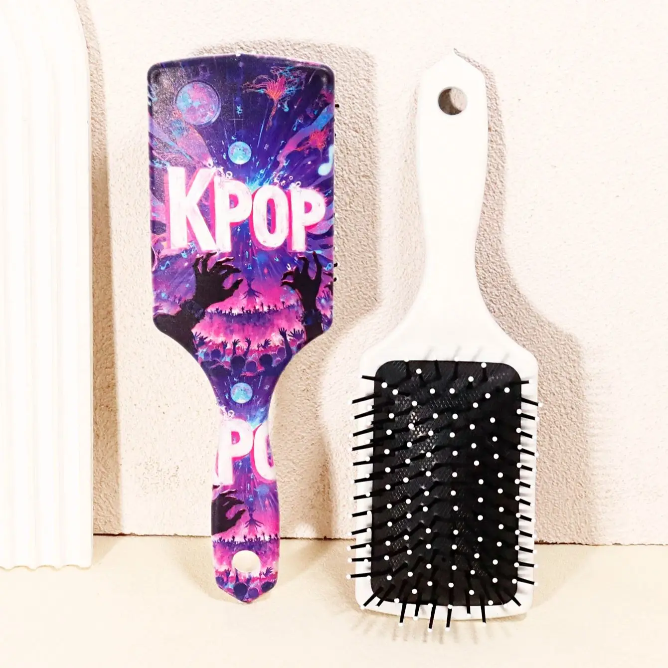 Pente de almofada de ar em forma de remo com padrão de música K-pop, ferramenta de estilo suave, fácil de pentear Especial para perucas de cabelo real