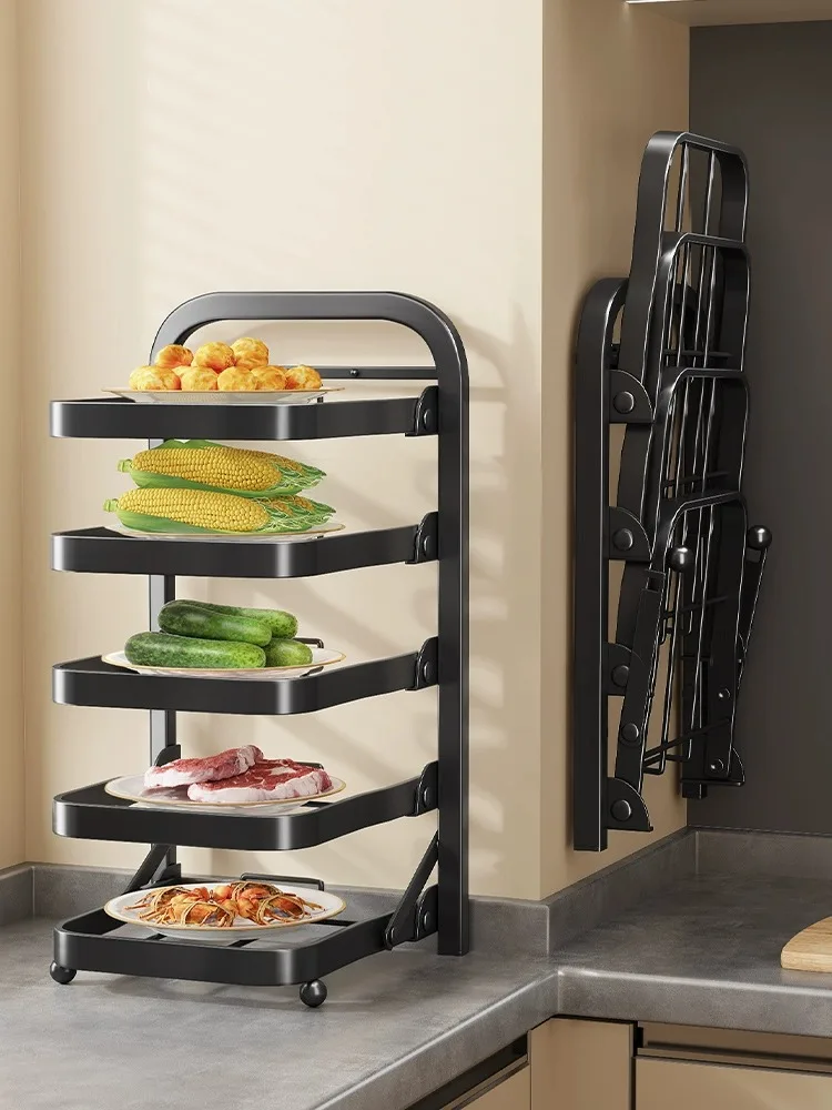 Kitchen food preparation shelves can be folded multi-layer storage shelves, wall-mounted side dish plates, food artifacts, house