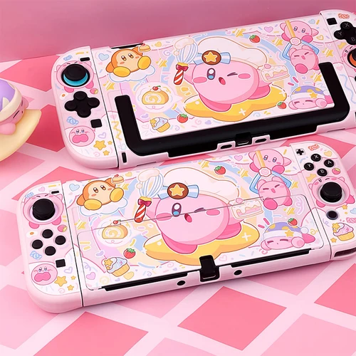 Imagen 2 del producto Carcasa protectora rosa de dibujos animados para consola Nintendo Switch OLED, funda rígida acoplable para Switch 2, Protector de controlador JoyCons