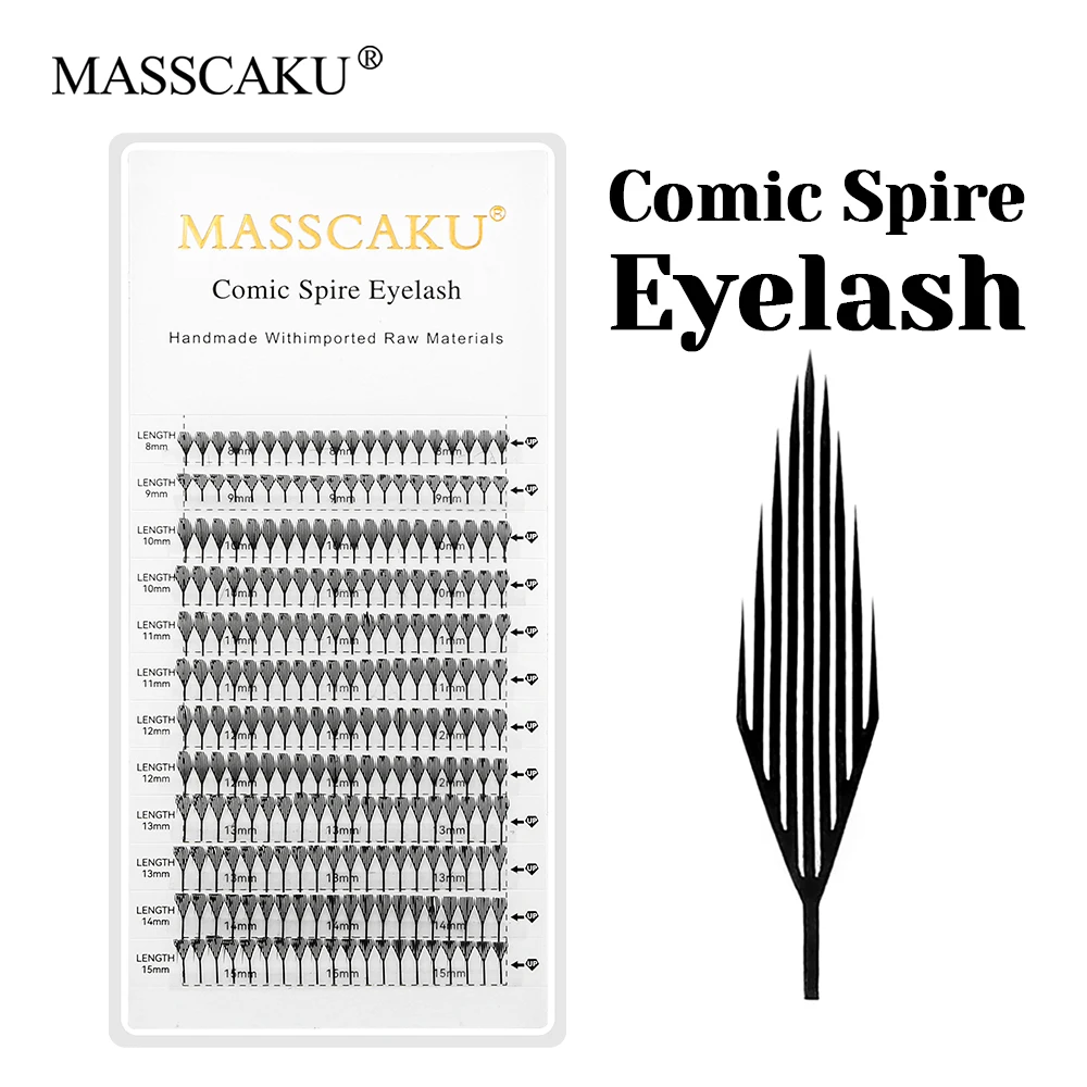 MASSCAKU Fluffy Comic Spire Eyelash C/D Curl 0.05mm Feather Shaped Premade Fans Manga Fairy Eyelashes Easy to Grafting