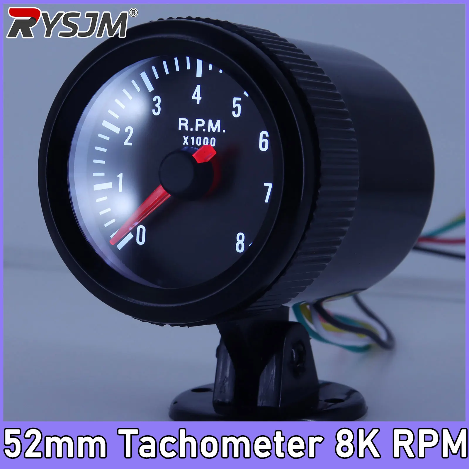 

2" 52mm Tachometer Car Meter RPM Gauge 0-8000RPM Analog Black Case With White LED For 1-8 Cylinders Car